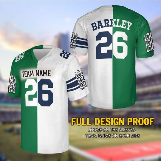 Barkley Two Colors Football Jersey, Barkley Kelly Green And White Jersey