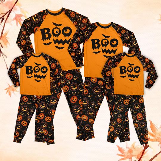 Discover Kids Halloween Raglan Pajamas Set, Spooky Pumpkin Glow-in-the-Dark Sleepwear