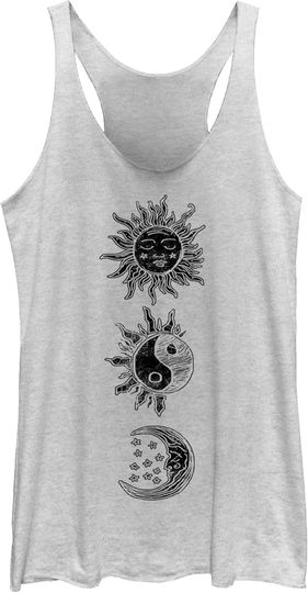 Discover Fifth Sun Women's Sun Moon Woodcut Racerback Tank Top