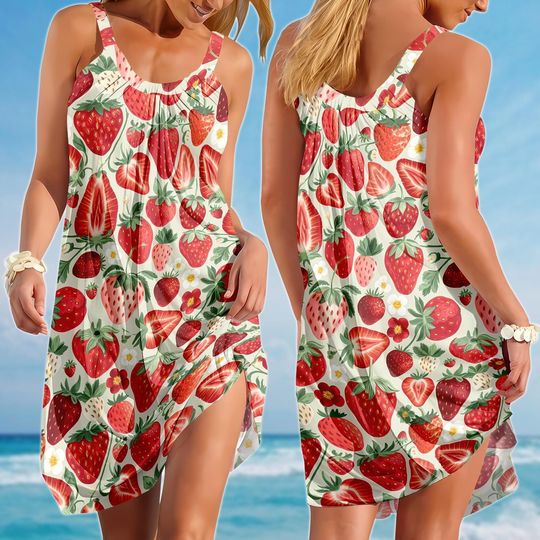 Discover Strawberry Sling Summer Dress, Cute Fruit Women Dress, Kawaii Strawberry Dress, Birthday Gift For Her
