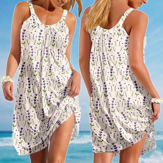 Lavender Sling Summer Dress, Floral Cottagecore Sleeveless Sundress, Flowy Vacation Women Dress, Garden Dress, Gift For Her