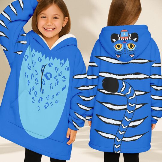 Discover Blue Tiger Costume Blanket Hoodie, K-pop Style Hooded Blanket
