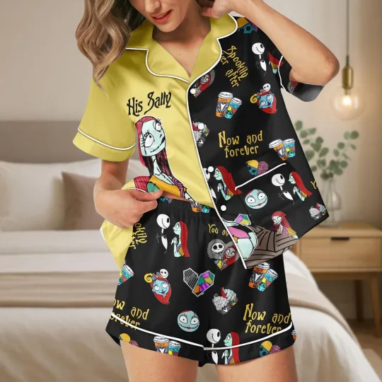 His Sally Now And Forever Jack And Sally Couple Short-Sleeve Pajamas Set