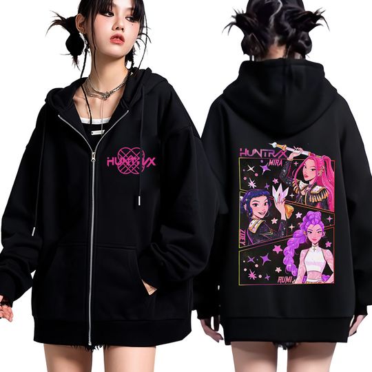 Discover KPOP Demon Hunters Double-sided Graphic Zip Up Hoodies Men Women Harajuku Sweatshirt Long-sleeved Aesthetic Casual Zipper Jacket