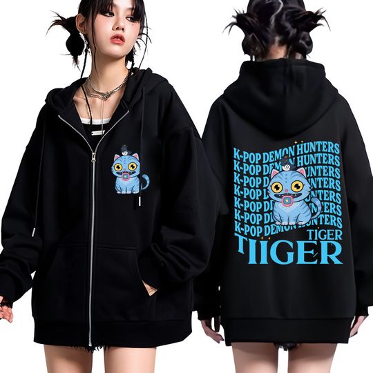 Discover KPop Demon Hunters Vintage Zipper Hoodies Rumi Mira Zoey Graphic Coats Men Women High Quality Loose Winter Oversized Streetwear