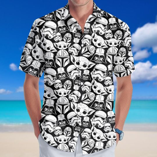 Discover Star Wars Characters Button Shirt, Darth Vader Baby Yoda The Mandalorian Stormtrooper Hawaiian Shirt, Disney Star Wars Family Shirt