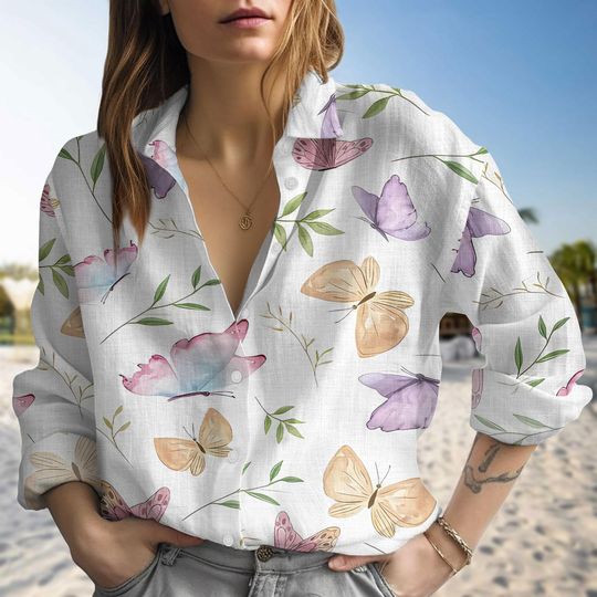 Butterfly Blouse Shirt, Fairycore Blouse Women, Spring Garden Outfit, Summer Vacation Shirt, Gift For Her