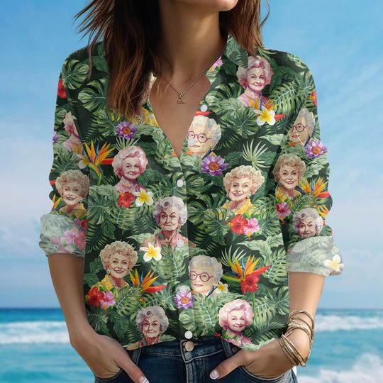 Discover Retro Stay Golden Floral Blouse, Vintage Sitcom Women Shirt, Tropical Casual Shirt, Funny 80S Tv Show Summer Shirt, Gift For Mom