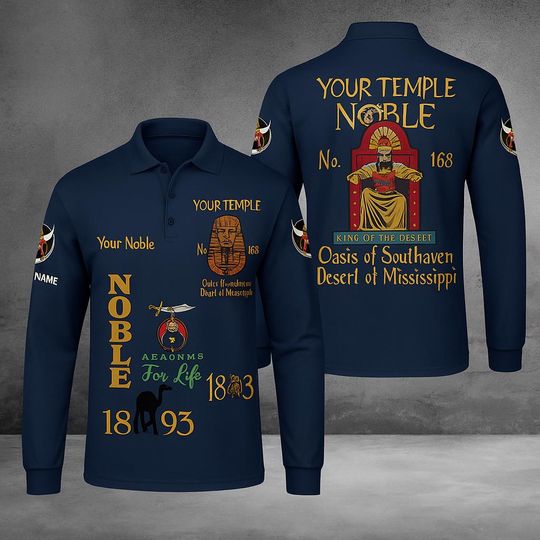 Discover Custom Shriners Temple Polo Shirt  Personalized Noble No. 168 Long Sleeve Masonic Design