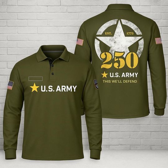 Custom 250th U.S. Army Polo Shirt  Personalized Long Sleeve Military Legacy Design