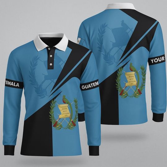 3D Guatemala Flag Polo Shirt  Personalized Long Sleeve Split Design