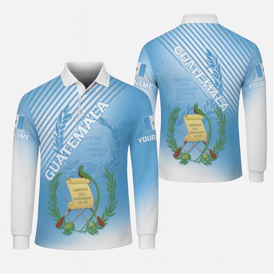 Discover Custom Guatemala Crest Polo Shirt  Personalized Long Sleeve Emblem Design