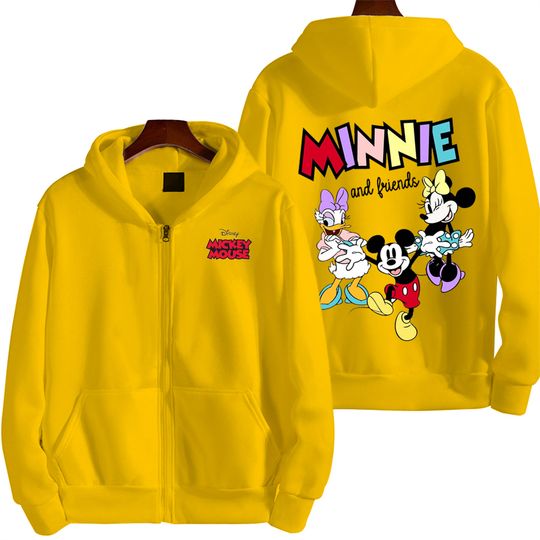Discover Minnie and Friends Cartoon Spring and Autumn New Men's Zipper Hoodie Women's Anime Street Leisure Sports Fashion Jogging Coat