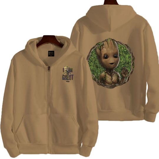Marvel Groot Spring and Autumn New Men's Zipper Hoodie