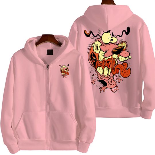 Courage the Cowardly Dog Cartoon Spring and Autumn New Men's Zipper Hoodie