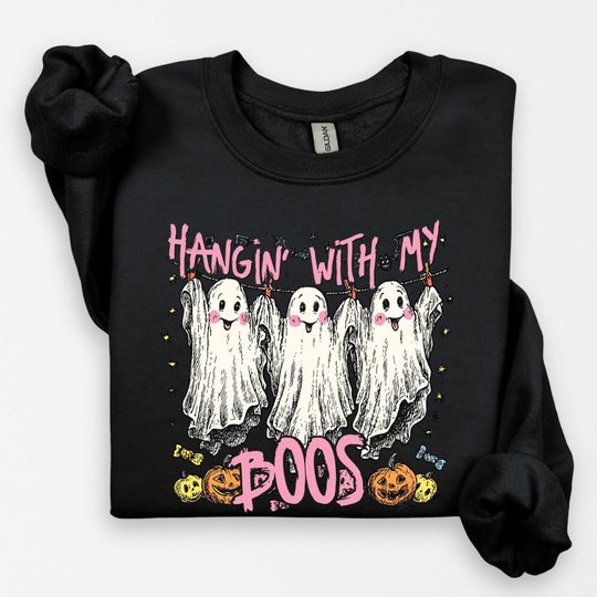 Discover Funny Hanging Ghost Sweatshirt, Hangin' With My Boos, Halloween Crewneck