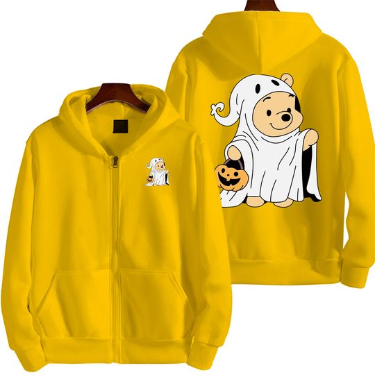 Halloween Winnie the Pooh Cartoon Spring and Autumn New Men's Zipper Hoodie