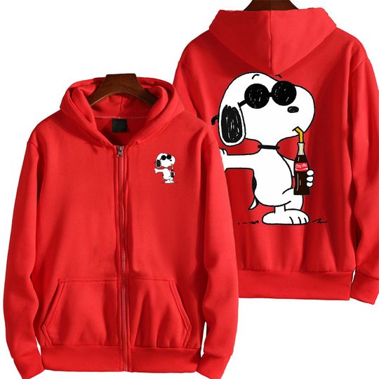 Discover Snoopy drinking Cola Cartoon Spring and Autumn New Men's Zipper Hoodie Women's Anime outdoors Leisure Sports Fashion Coat Top