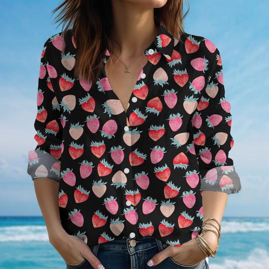 Strawberry Blouse Shirt, Cute Fruit Shirt, Summer Shirt, Sweet Berry Shirt For Women, Gift For Her
