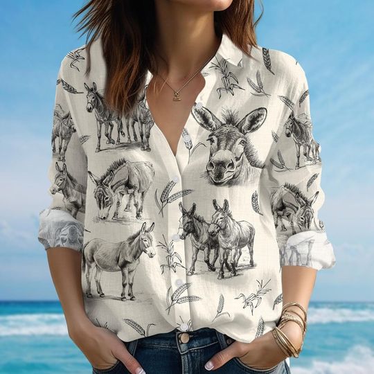 Discover Donkey Blouse Shirt For Women, Funny Farm Animal Women Shirt, Country Style Summer Shirt, Donkey Lover Shirt, Gift For Women