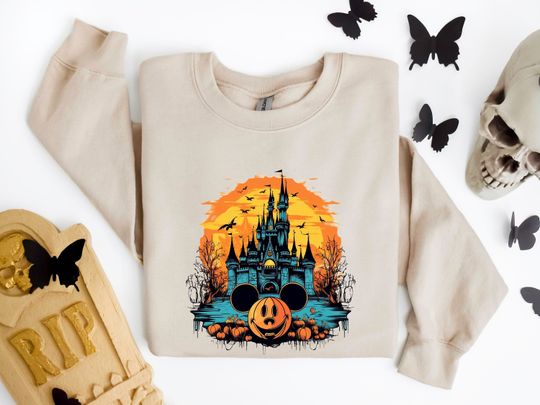 Discover Spooky Castle With Bat Sweatshirt, Cute Women's Spooky Castle Halloween Tee