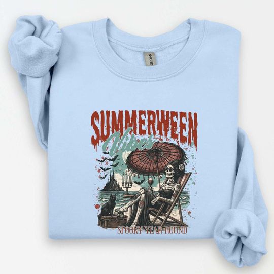 Discover Summerween Skeleton Hoodie, Spooky Beach Sweatshirt, Halloween All Year