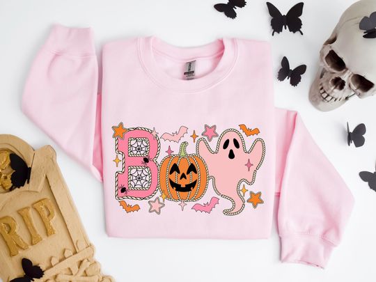 Discover Halloween Boo Sweatshirt, Halloween Ghost Sweatshirt, Halloween Pumpkin Sweatshirt
