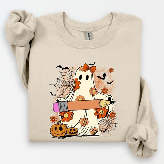 Discover Spooky Teacher Sweatshirt, Halloween Teacher Sweater, Halloween Ghost Teacher Gift Sweater