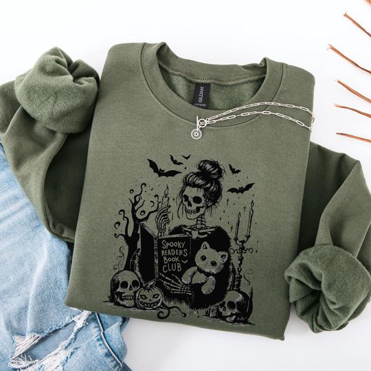 Discover Read In Peace Halloween Sweatshirt, Skeleton Reading Halloween Sweatshirt