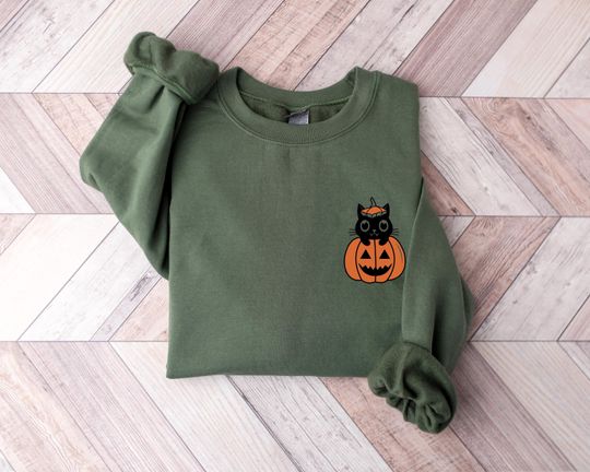 Discover Cute Black Cat Halloween Sweatshirt, Womens Halloween Shirt, Halloween Party Shirt