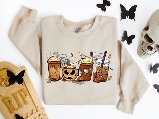 Discover Skeleton Coffee Cups Sweatshirt, Coffee Cups Sweatshirt, Skull Coffee Cup Sweatshirt
