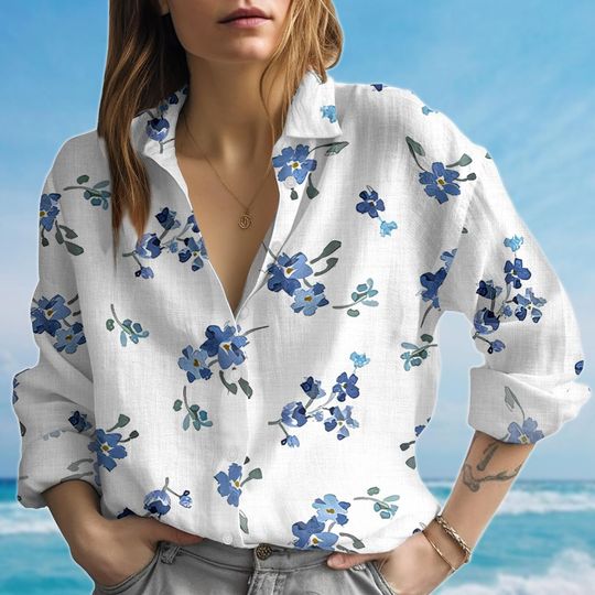 Discover Vintage Floral Blouse Shirt For Women, Retro Flower Blouse Button Shirt, Casual Spring Summer Vacation Shirt, Birthday Gift For Her