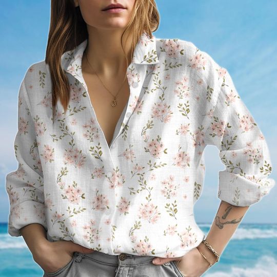 Discover Floral Blouse Shirt For Women, Flower Button Down Blouse, Lightweight Spring Summer, Cottagecore Gift Idea