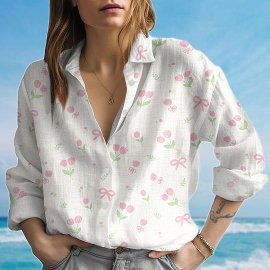 Tulip Blouse, Womens Floral Blouse Shirt, Spring Vibes Gift Shirt, Tulip Lovers Shirt, Elegant Vibe Shirt, Gift For Her