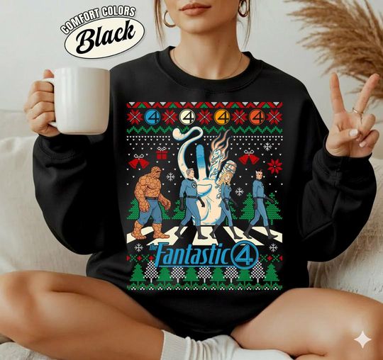 Discover Comfort Colors Fantastic Four Ugly Christmas Shirt, Fantastic Four First Step Sweatshirt, Mr Fantastic MCU Shirt, MCU Christmas Sweatshirt