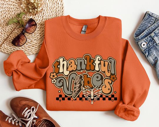 Discover Thanksgiving Sweatshirt, Thankful Vibes Shirt, Fall Sweatshirt, Pumpkin Sweatshirt, Autumn Sweatshirt, Thanksgiving Gifts, Fall Shirt