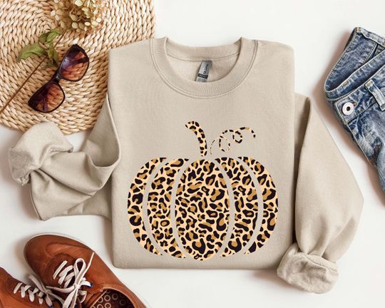 Discover Leopard Pumpkin Sweatshirt, Leopard Print Sweatshirt,Womens Fall Sweatshirt,Fall Sweatshirt,Thanksgiving Shirt,Thankful Fall Sweatshirt