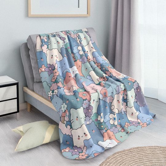 Discover Kawaii Cat Sherpa Fleece Blanket