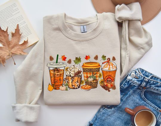Discover Thanksgiving coffee Sweatshirt, Coffee Shirt, Pumpkin Shirt, Cute Thanksgiving Tee, Happy Thanksgiving Shirt, Hello Fall, Thanksgiving Gift