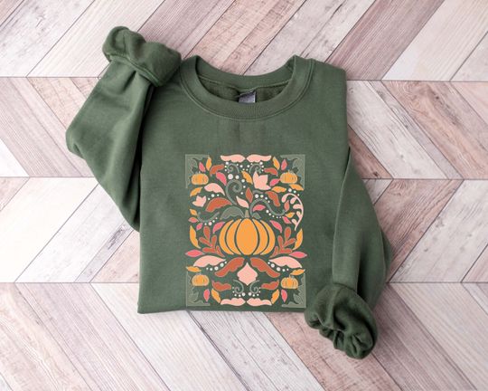Discover Floral Pumpkin Fall Sweatshirt, Flower Pumpkin Shirt, Aesthetic Fall Graphic Tee, Pumpkin Patch Shirt, Boho Pumpkin Shirt, Autumn Shirt