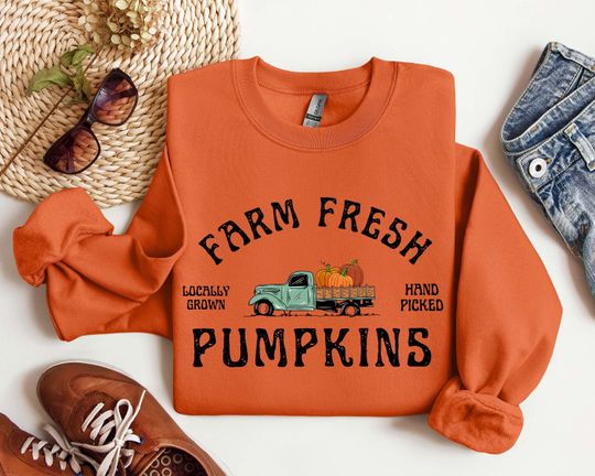Discover Farm Fresh Pumpkin Sweatshirt, Fall Crewneck Sweatshirt, Pumpkin Shirt, Fall Sweater, Pumpkin Patch Sweatshirt, Womens Fall Shirt, Fall Gift