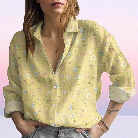 Wildflowers Blouse, Floral Blouse Shirt, Nature Lover Women Shirt, Vintage Botanical Women Blouse Shirt, Garden Lovers Gift For Her