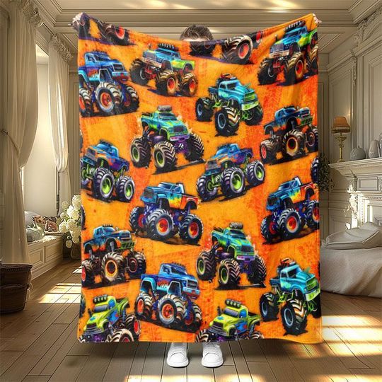 Discover Cartoon Truck Blanket for Kids, Soft Fleece Throw with Cute Vehicle Design, Cozy Boys Truck Blanket Gift