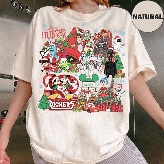 Retro Disney Hollywood Studios Christmas Shirt, Mickey & Friends Toy Story Monsters Inc Star Wars Christmas Shirt, Disneyland Trip Shirt