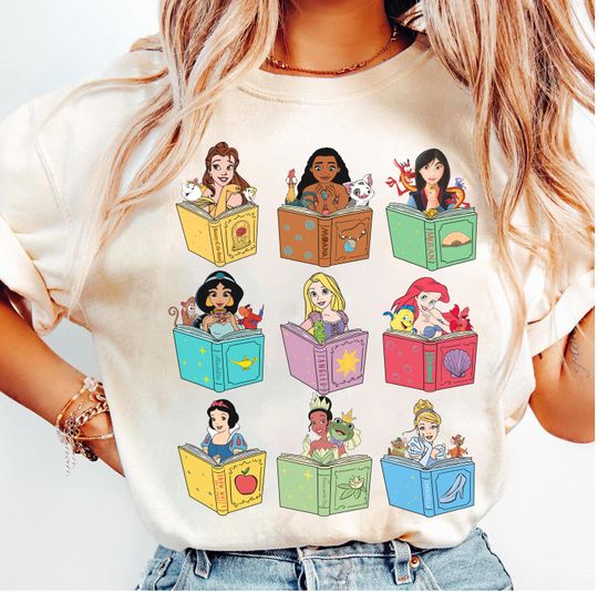 Discover Disney Princess Sidekicks & Books Shirt, Disney Princesses Reading Book Shirt, Book Lovers Gift Shirt, Disneyland Family Matching Shirt