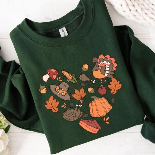 Discover Womens Thanksgiving Sweatshirt, Thanksgiving Doodle Heart Sweatshirt