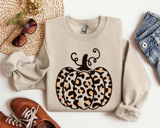 Discover Leopard Pumpkin Sweatshirt, Leopard Print Sweatshirt