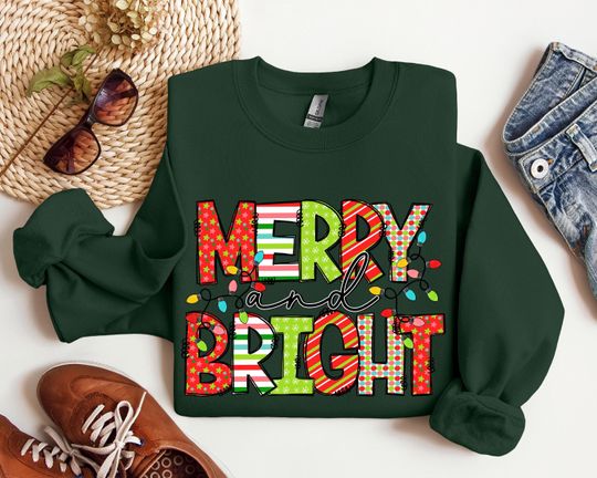 Discover Merry and Bright Sweatshirt, Christmas Sweatshirts for Women, Christmas Holiday Sweatshirt