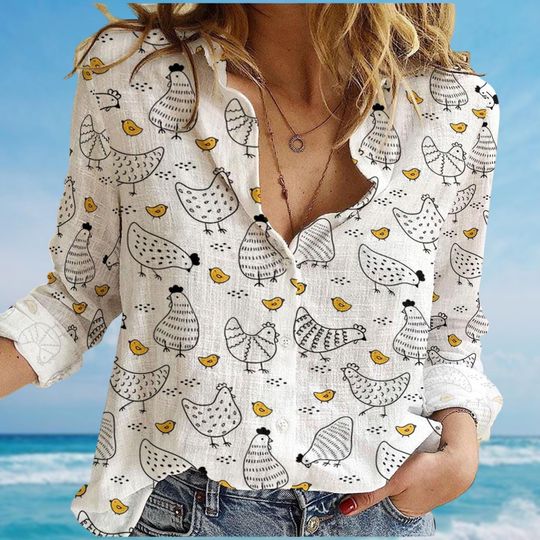 Chicken Blouse Shirt, Funny Chicken Blouses Women, Cute Animal Casual Shirt, Funny Farmer Shirt, Family Summer Shirt, Gift For Her