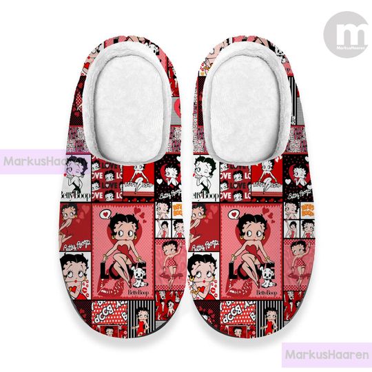 Discover Personalized Name Betty Boop 3D All Over Print Slipper, Custom Rubber Slipper, Winter Indoor Slipper, Cotton Slipper, Christmas Slippers